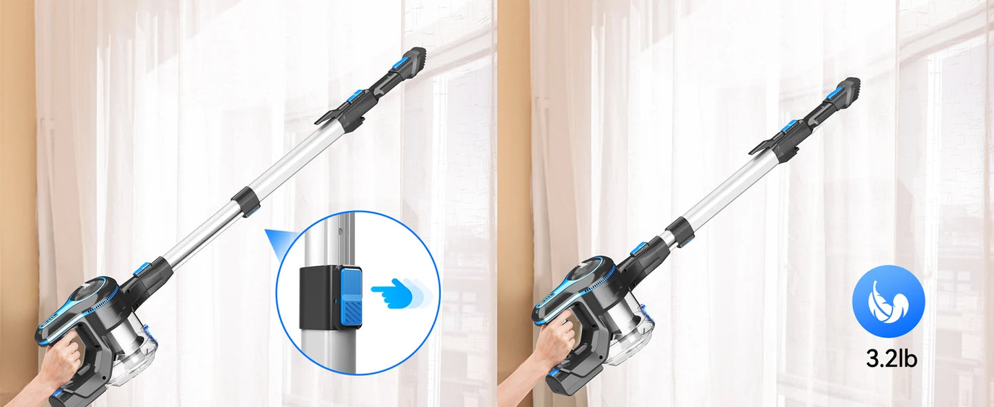 INSE Cordless Vacuum Cleaner – 20Kpa Lightweight Stick Vacuum with 2200mAh Battery for Hard Floors, Carpets, Hair & Car Cleaning