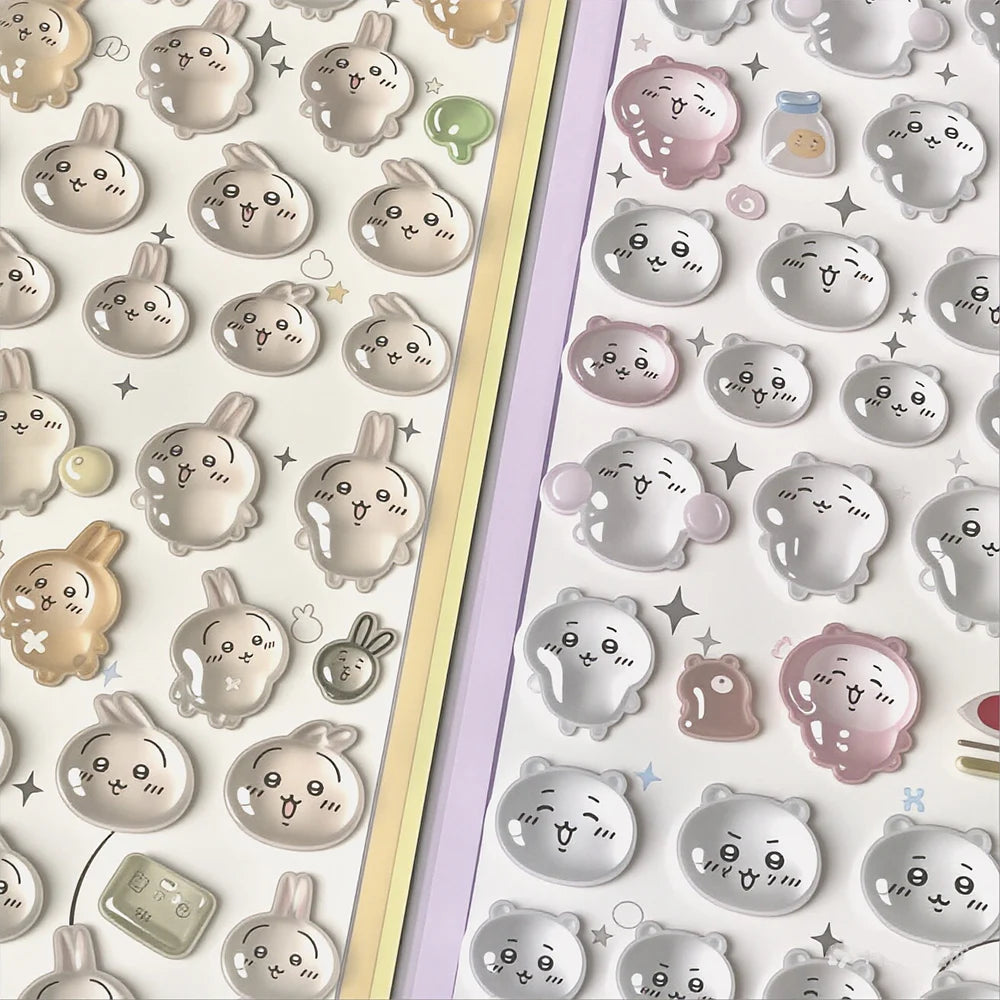 3D Chiikawa Usagi Crystal Stickers - Cute Waterproof DIY Decals for Phone Case, Nails, Notebook & Laptop Decor