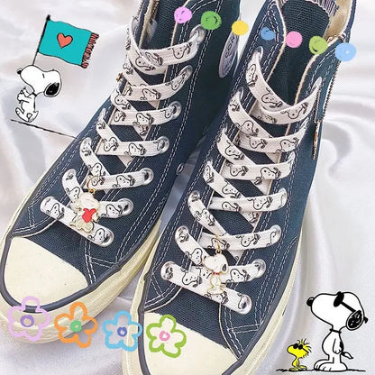 Snoopy Thick Flat Shoelaces – Non-Elastic Athletic & Casual Sneaker Accessories