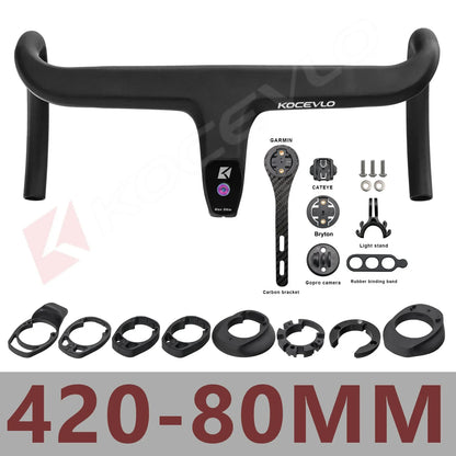 KOCEVLO Carbon Fiber Road Bike Handlebar - Integrated Internal Cable Routing Drop Bar with Computer Mount and Washers