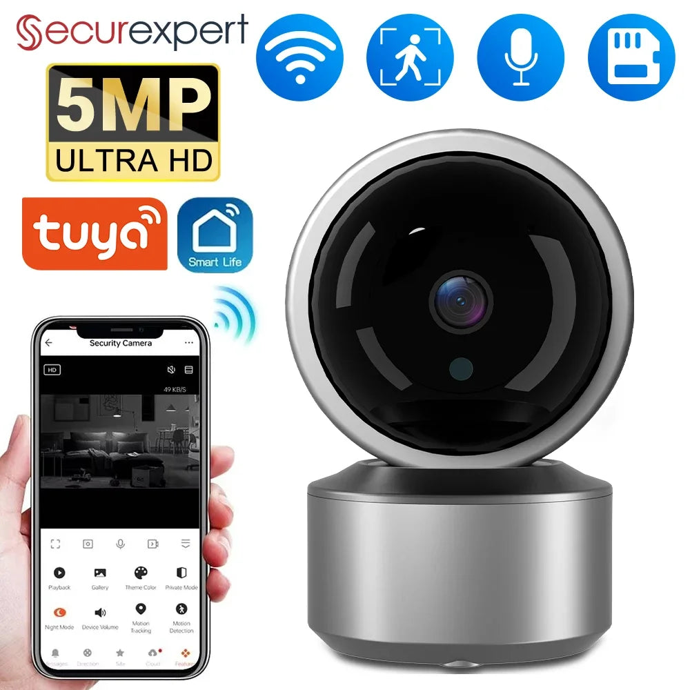 5MP WiFi Baby Monitor Security Camera – Tuya Smart Life App, 355° PTZ Auto Tracking, IR Night Vision & 2-Way Audio Indoor IP Cam