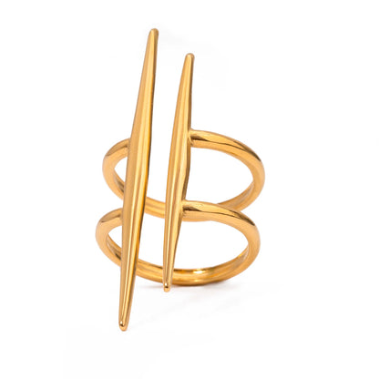 Vintage 18K Gold Plated Double Line Open Ring – Stainless Steel Women’s Anti-Allergic Daily Jewelry