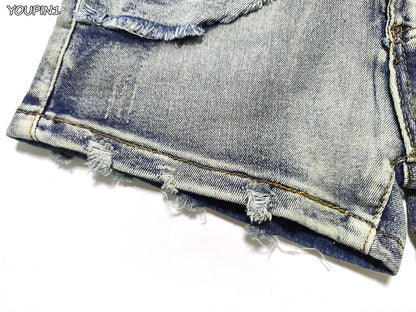 Sexy Low Rise Denim Shorts – Women’s Slim Skinny Rivet Vintage Blue Y2K Jeans for Summer