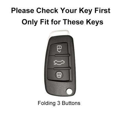 Carbon Fiber ABS Silicone Car Key Cover for Audi – Key Protector Case with Keychain for A3 A4 A5 C5 C6 B6 B7 B8 RS3 Q3 Q7 TT S3