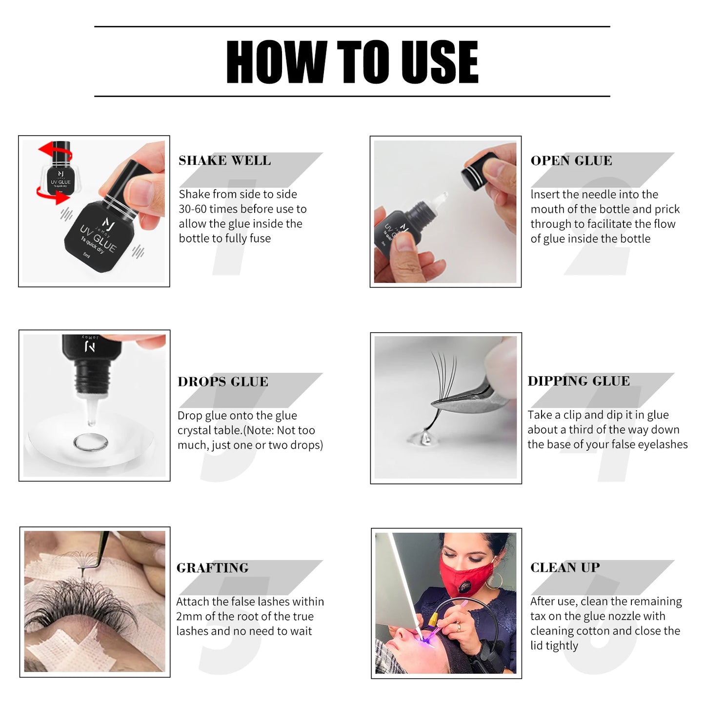 UV Eyelash Glue – Waterproof, Quick-Dry 1-Second Colorless & Odorless Eyelash Extension Adhesive