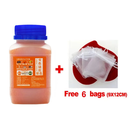 250g + 6 Bags Reusable Silica Gel Beads — Waterproof Moisture Absorber for Electronics, Dehumidifier & Humidity Control