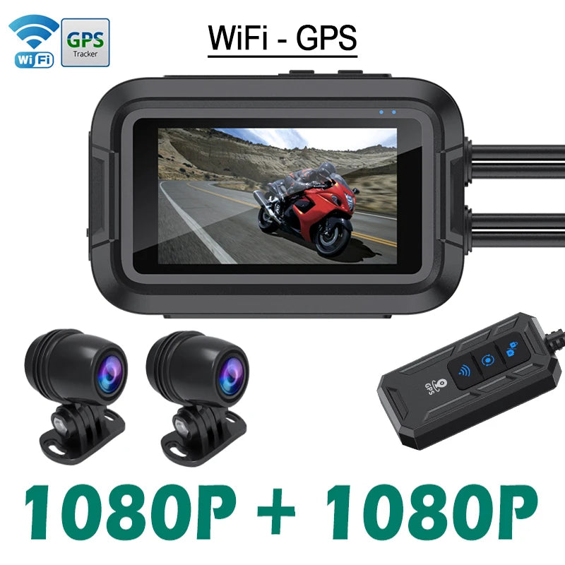 Dual 1080P Motorcycle DVR - Full Body Waterproof Camera with WiFi, GPS, Front and Rear Dash Cam Video Recorder Black Box