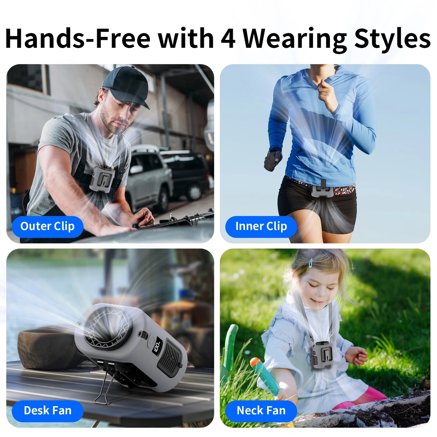 Socool 5000mAh Portable Waist & Neck Fan – 4-Speed 13000RPM Rechargeable Hanging Fan with Power Bank for Outdoor Work & Travel