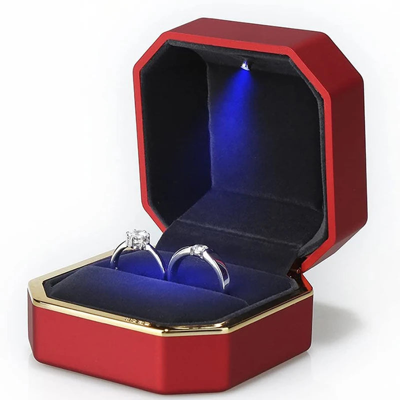 LED Jewelry Ring & Necklace Box — Luxury Velvet Display Case with Light for Engagement, Proposal & Wedding Gifts