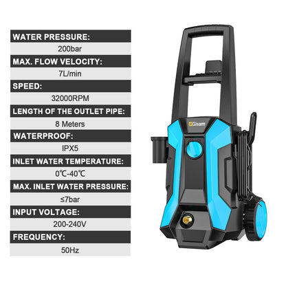 2200W 200Bar Electric Pressure Washer - Car & Garden Cleaning Gun with 180° Adjustable Nozzle