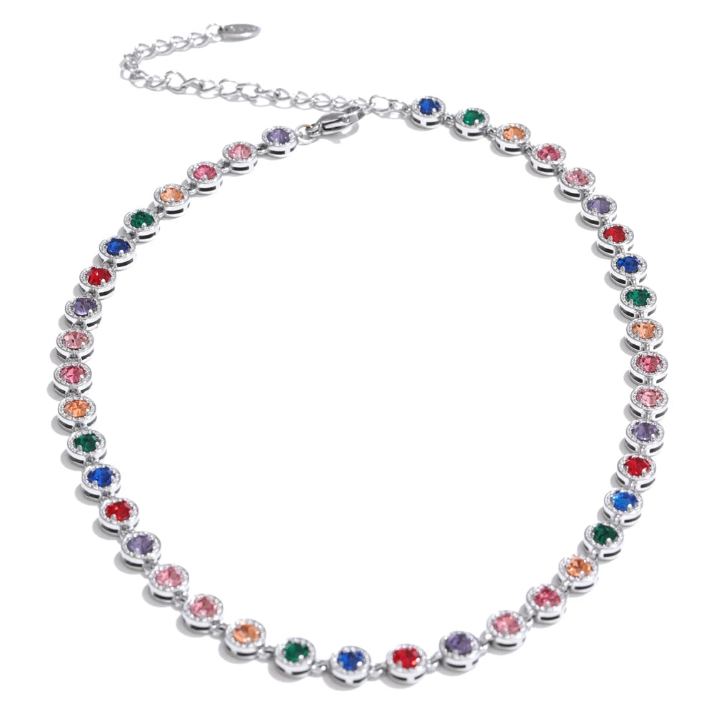 NiNice 316L Stainless Steel Jewelry Set – Colorful Cubic Zirconia Necklace and Bracelet, Exquisite Luxury Fashion Design