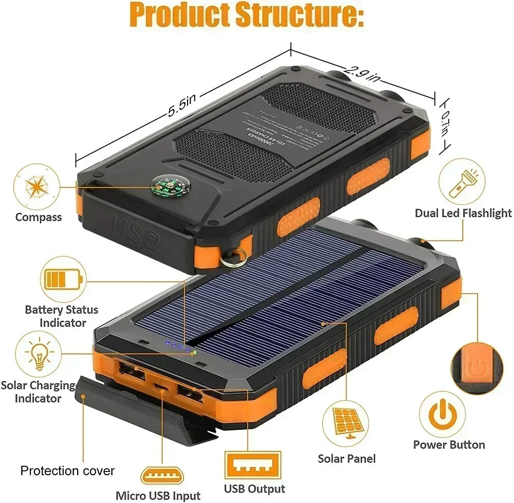 ONEPLUS 50000mAh Solar Power Bank – Portable External Battery Charger with LED Light for iPhone & Samsung