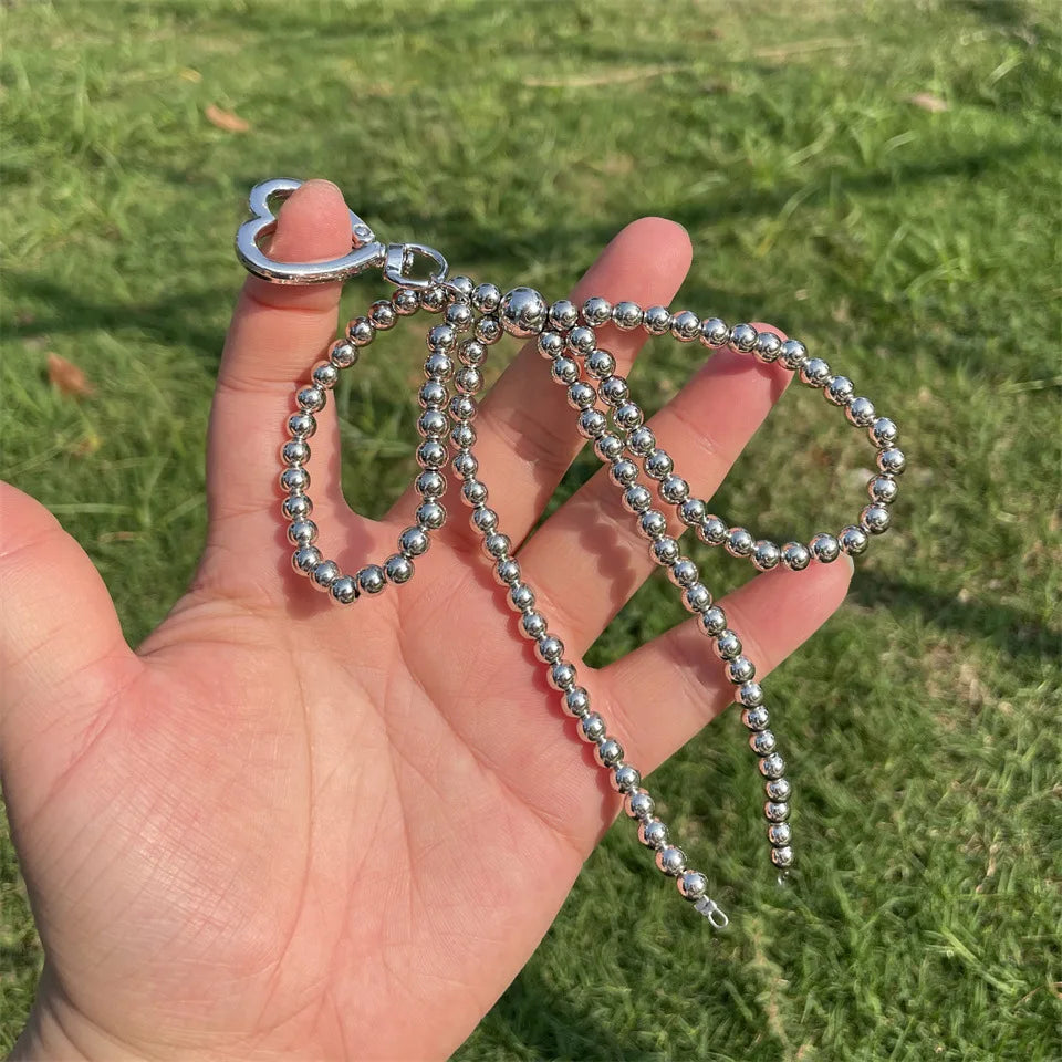 Cute Pearl Beaded Bowknot Keychain — Metal Bow Pendant Bag Charm for Women & Girls