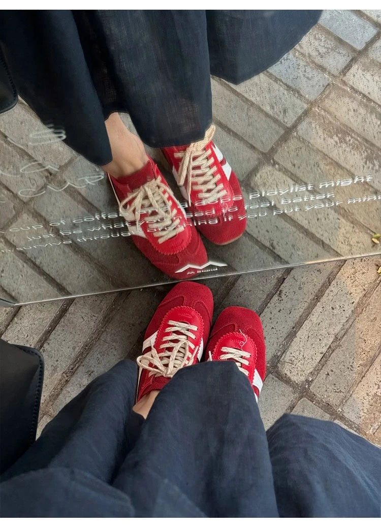 Real Leather German Training Shoes for Women — 2025 Retro Fashion Four Seasons Running & Casual Forrest Gump Style Sneakers