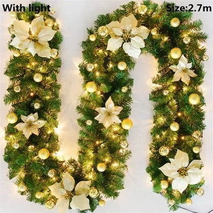 2.7M LED Rattan Christmas Garland – DIY Wreath for Stairs, Fireplace, Tree & Home Decoration