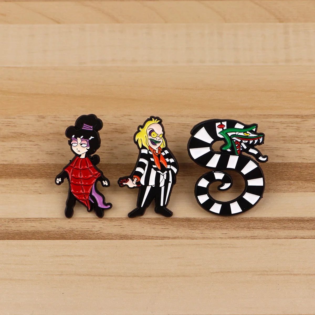 3-Piece Horror Movie Enamel Pin Set - Funny Snake Character Brooches for Clothing, Backpacks, and Collectors’ Gifts