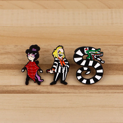 3-Piece Horror Movie Enamel Pin Set - Funny Snake Character Brooches for Clothing, Backpacks, and Collectors’ Gifts