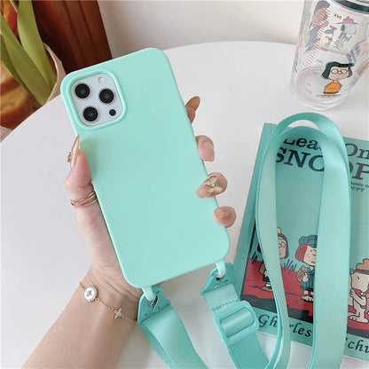Crossbody Lanyard Silicone Soft Case for iPhone – Shockproof Necklace Strap Cover for iPhone 7–15 Pro Max, XR, XS, X, 11–14