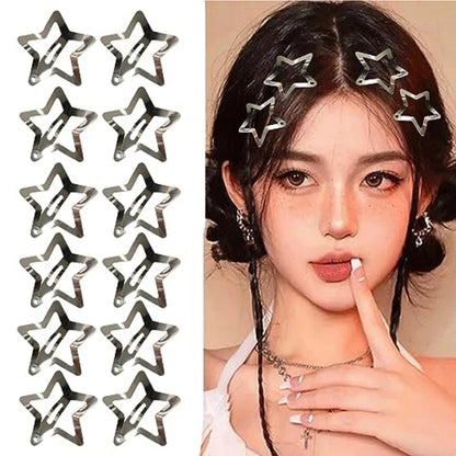 Y2K Silver Star Hair Clips - Metal Snap Clip Barrettes & Sparkle Hairpins for Girls, 5–200pcs