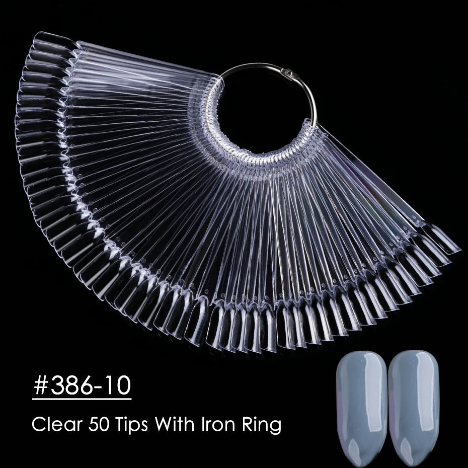 50-Piece Nail Swatch Display Tips - Clear Oval Fan Nail Polish Practice Palette