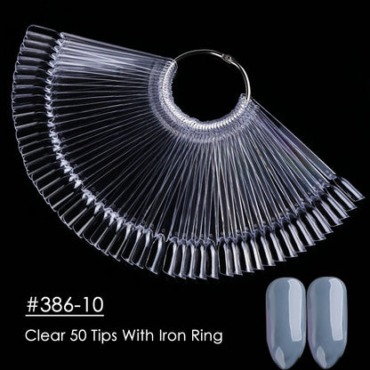 50-Piece Nail Swatch Display Tips - Clear Oval Fan Nail Polish Practice Palette
