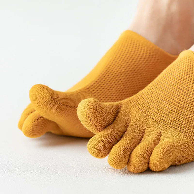 Men & Women Five-Finger Toe Socks – Breathable Mesh No-Show Ankle Sports Socks, Sweat-Absorbing Cotton Short Boat Socks