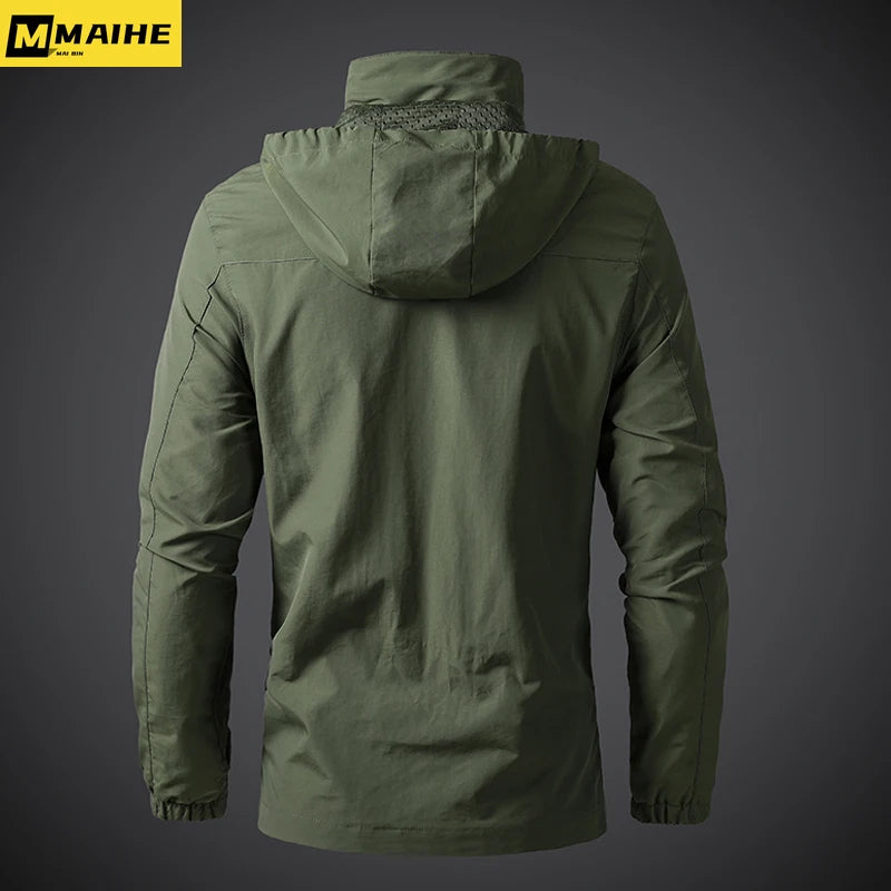 Men’s Waterproof Military Windbreaker Jacket - Hooded Autumn Outdoor Hiking, Biking & Casual Bomber Coat