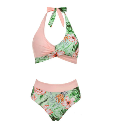 Floral Colour Block High Waist Bikini – Women's Two-Piece Swimsuit Teen Beachwear 2024 Trend