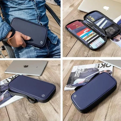 Family Travel Passport Cover Wallet – Lightweight Oxford Document Organizer with Zipped Closure & Detachable Wrist Strap for Men & Women