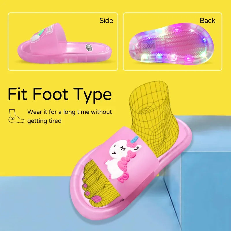 Children’s Cartoon Unicorn Slippers – Light-Up Cute Animal Print Shoes for Boys & Girls, Toddler Bathroom Slippers
