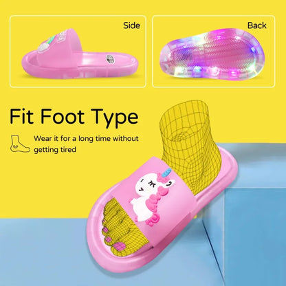 Children’s Cartoon Unicorn Slippers – Light-Up Cute Animal Print Shoes for Boys & Girls, Toddler Bathroom Slippers