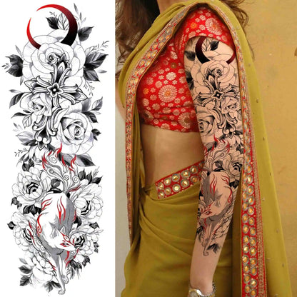 Full Arm Temporary Tattoo Sleeve - Realistic Warrior Lion Tiger Flower & Maori Design Fake Tattoos