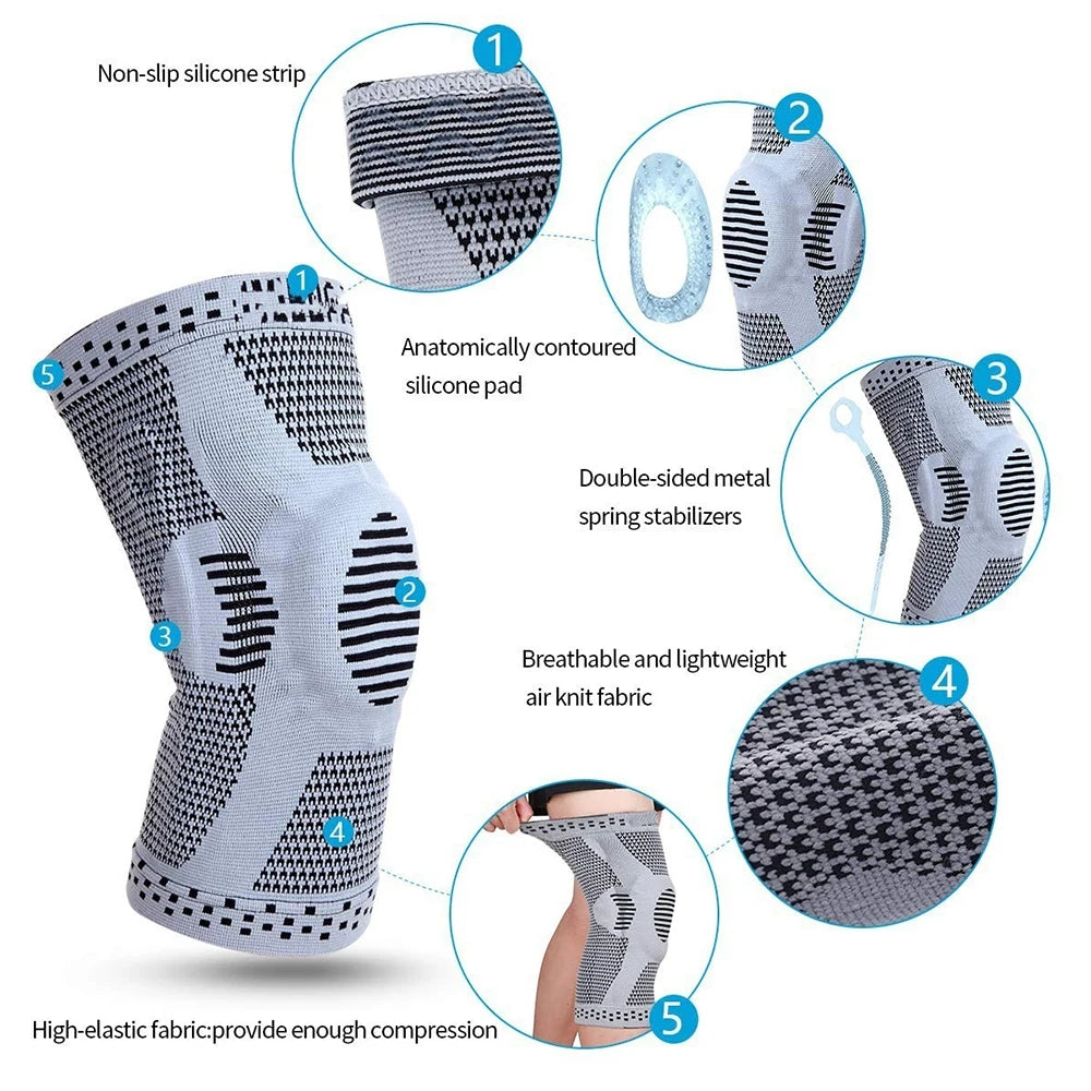 1 Piece Knee Brace Strap - Patella Medial Support - Silicone Compression Protection for Strong Meniscus - Sport Knee Pads for Running and Basketball