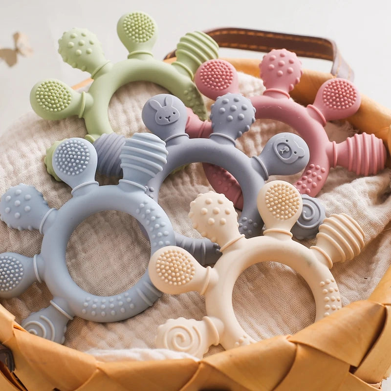 Baby Silicone Teether Toy - BPA Free Dental Chew Ring Bracelet for Infant Teething Relief and Kids Gift