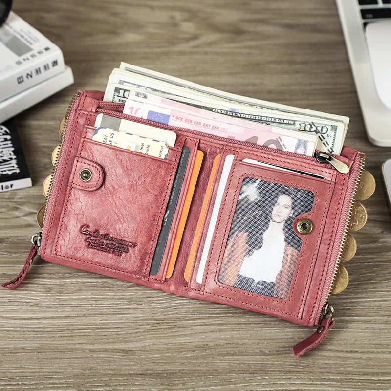 CONTACT'S Genuine Leather Short Wallet for Women — Luxury Designer Card & Coin Holder, Mini Money Clip Wallet with Free Shipping