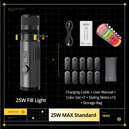 Sidande Z25 MAX 25W Bi-Color COB Gobo Projector Light - 2000K–9900K Adjustable Spotlight with 2–30mm Aperture & Focusable Lens