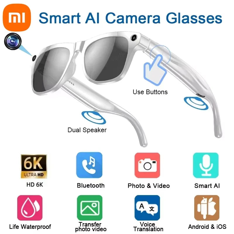 Xiaomi 6K HD AI Smart Glasses — 100MP Camera, ChatGPT, Bluetooth Call, Voice Assistant, 260mAh Battery, New Smart Glasses