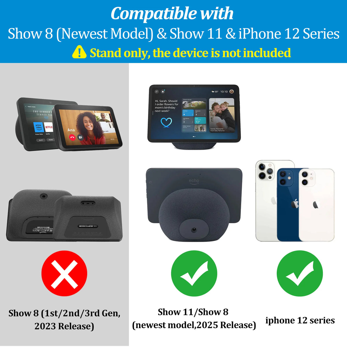 SPORTLINK Adjustable Desk Stand - Magnetic Anti-Slip Holder for Echo Show 11 & Show 8 2025 Edition