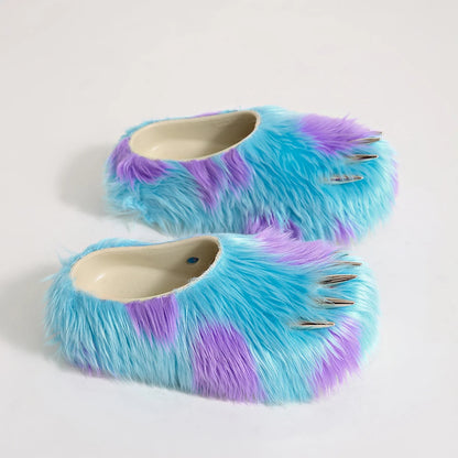 Bear Claw Plush Mules - Customizable Soft Summer Slides with Logo for Comfortable Casual Wear