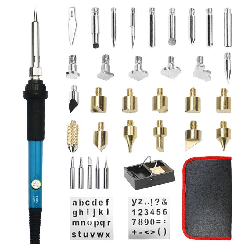 60W Electric Soldering & Pyrography Tool – Adjustable Temperature Wood Burning and Embossing Pen Set
