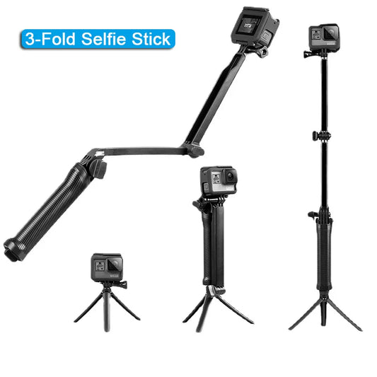 3-Fold Waterproof Selfie Stick & Mini Tripod – 3-Way Monopod Stand for GoPro 7–12, Insta360, Osmo Action Cameras