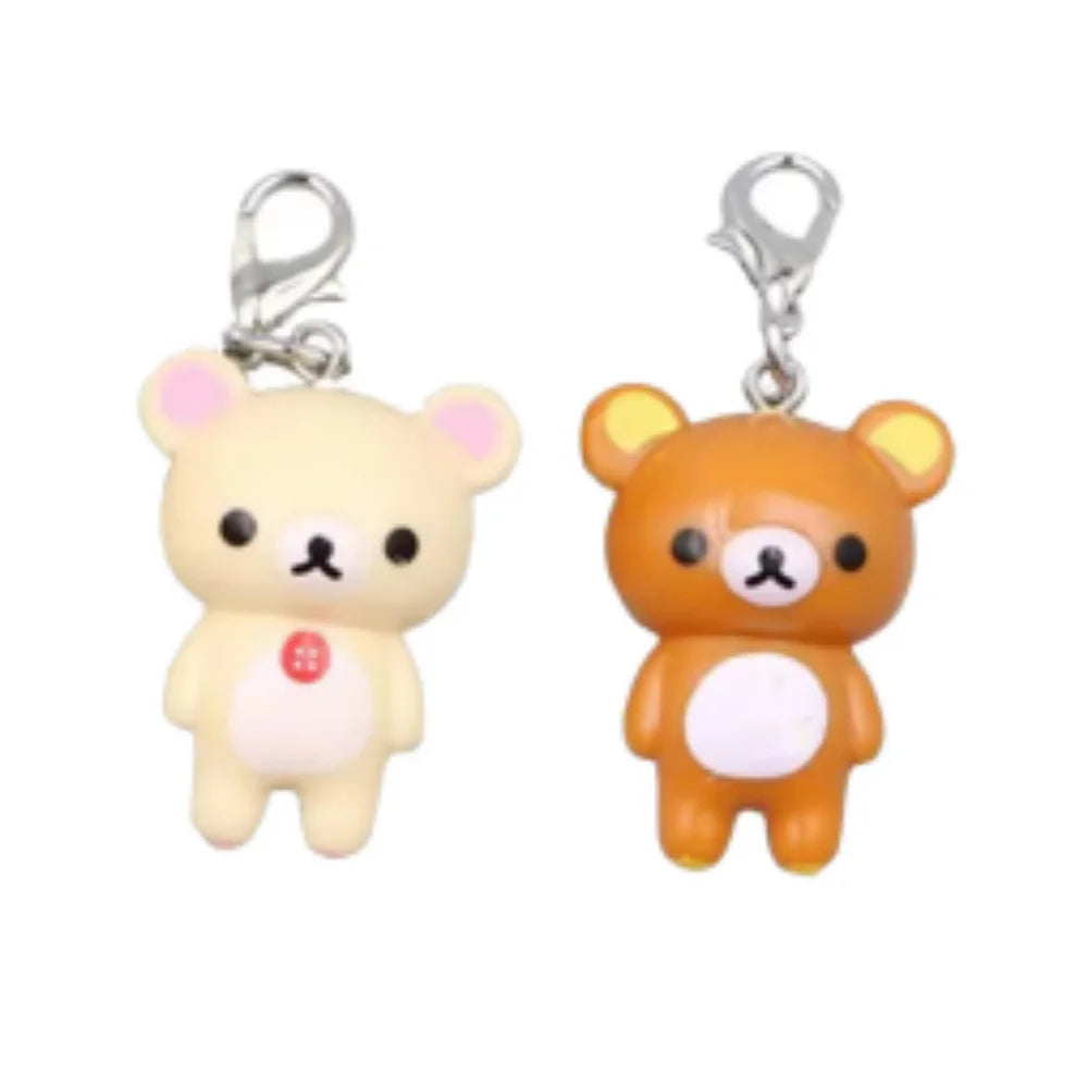 Rilakkuma Bear Keyrings - 2-Piece Kawaii Plush Doll Bag, Phone & Clothing Charms for Best Friends