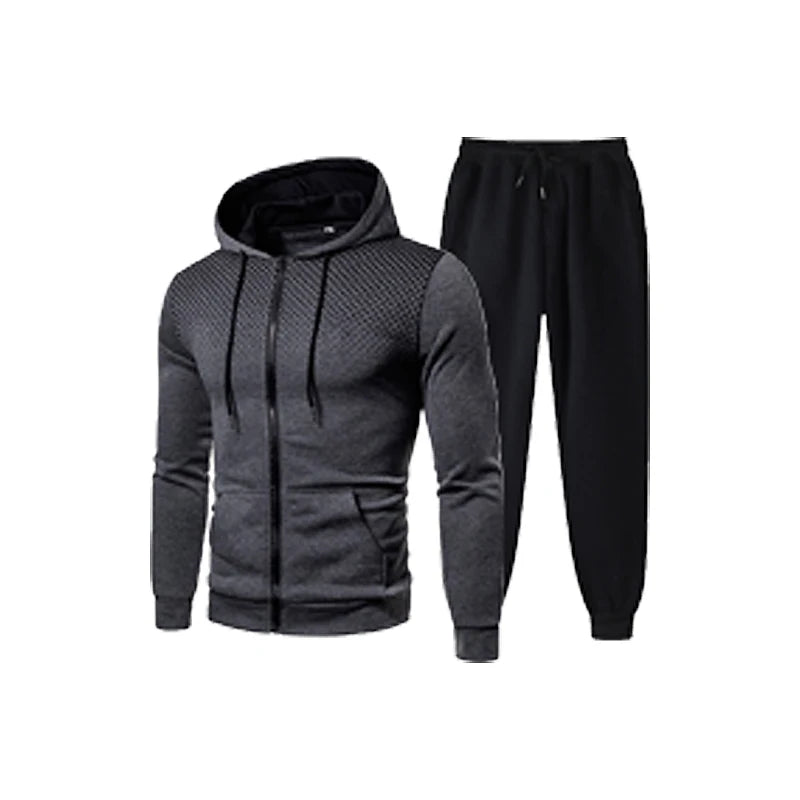 Men's Fleece Tracksuit Set – Solid Color Zip-Up Hoodie & Joggers | 2023 Fall/Winter Casual Sportswear