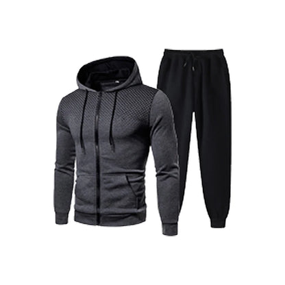 Men's Fleece Tracksuit Set – Solid Color Zip-Up Hoodie & Joggers | 2023 Fall/Winter Casual Sportswear