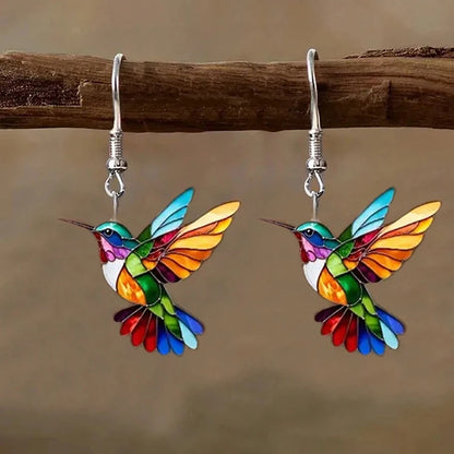 FTCY Acrylic Hummingbird Drop Earrings - Retro Colorful Bird Jewelry Gift for Women