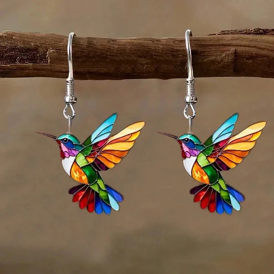 FTCY Acrylic Hummingbird Drop Earrings - Retro Colorful Bird Jewelry Gift for Women