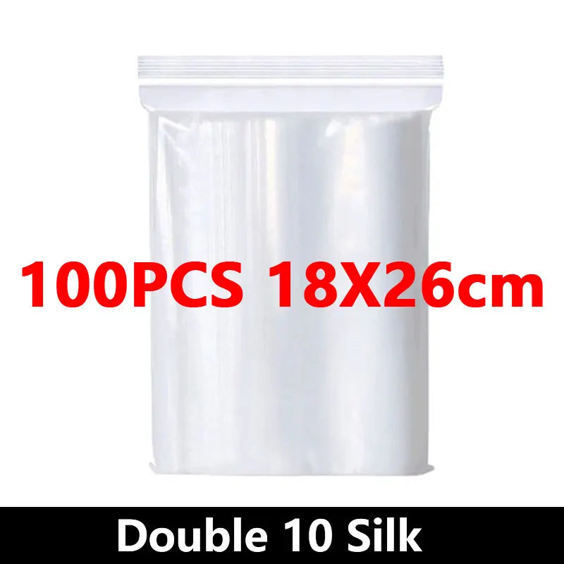 100PCS Thick Zipper Sealed Bags – Clear Plastic Storage Bags for Jewelry, Food Packing, Reclosable Ziplock Bags