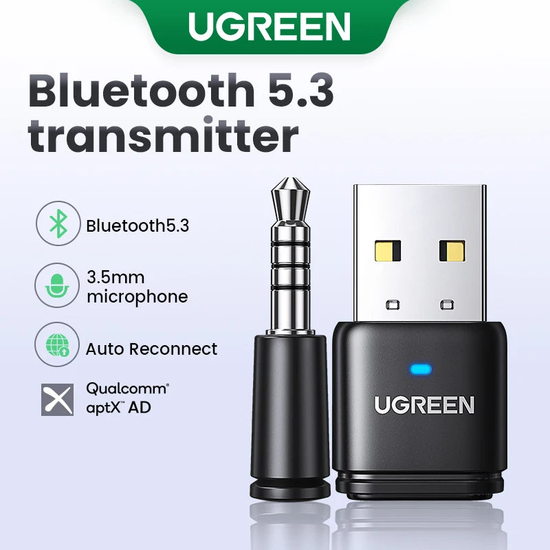 USB Bluetooth 5.3 Transmitter & Receiver – aptX HD Audio Adapter for PS5, PS4, Nintendo Switch, Headsets, Speakers & Mic