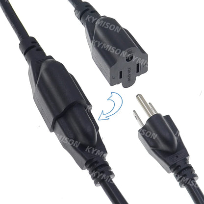USA 3-Prong Extension Power Cord – NEMA 5-15P to 5-15R Plug Socket, 0.3m/0.5m/1m/2m Length Options
