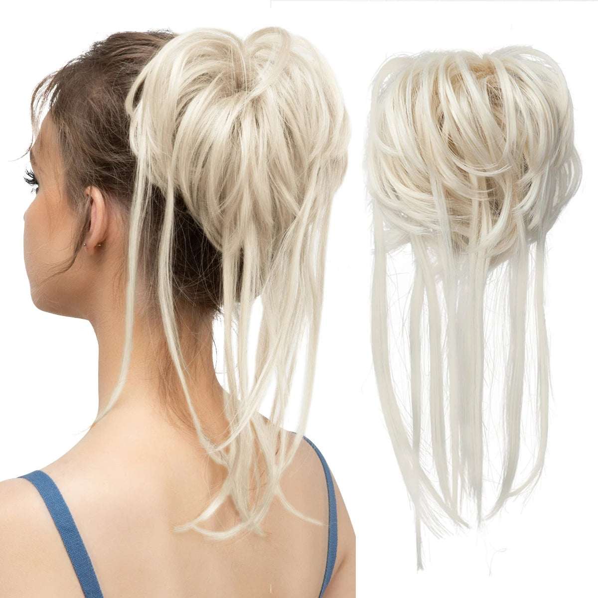 Synthetic Elastic Messy Bun Hairpiece – Curly Scrunchie Chignon, Black, Blonde, Brown Updo Donut for Women, Natural Fake Hair